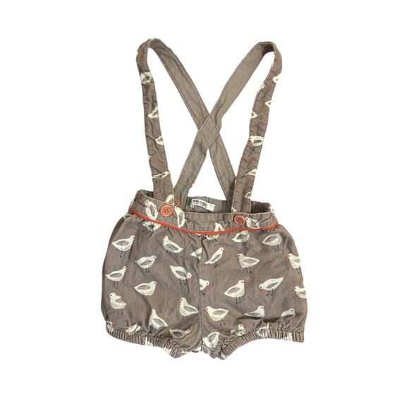 Baby Boden Other - Baby Boden Boy Girl 6-12 Mo Gray Corduroy Seagull Bird Print Overalls Shorts Bib